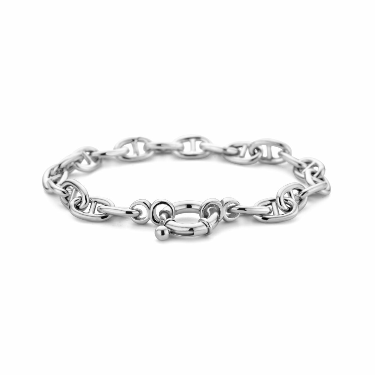 Pulsera de plata rhodium con eslabones marinos y cierre de resorte grande de 7,1 mm.
