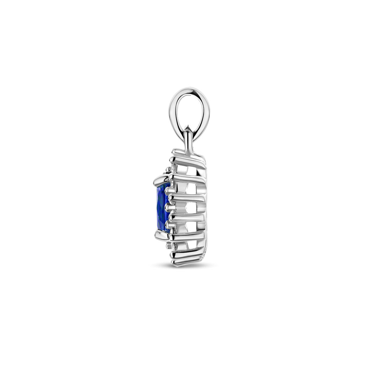 colgante de zafiro sintético y halo de circonita en plata rodiada
