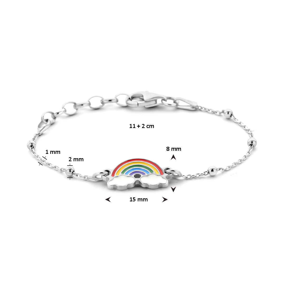 pulsera arcoíris 1,0 mm 11 + 2 cm plata rodiada