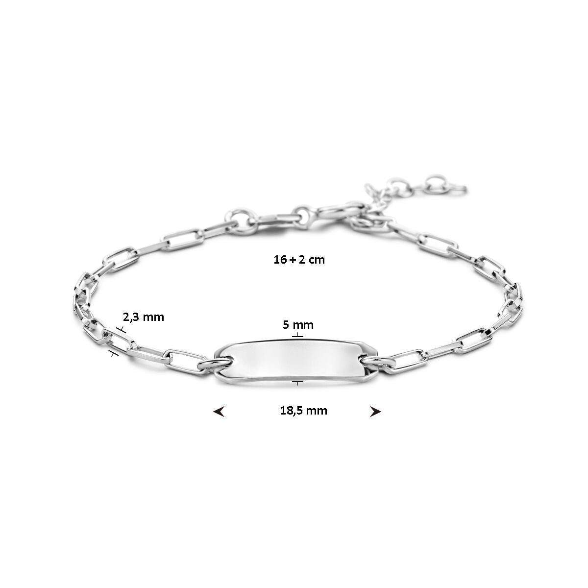 pulsera de grabado 16 + 2 cm placa 5,0 mm plata rodiada