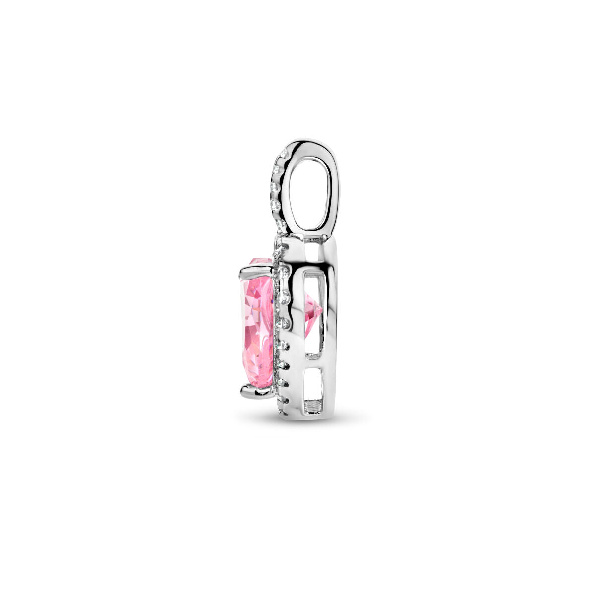colgante corazón con circonitas blancas y rosas halo de plata rodiada
