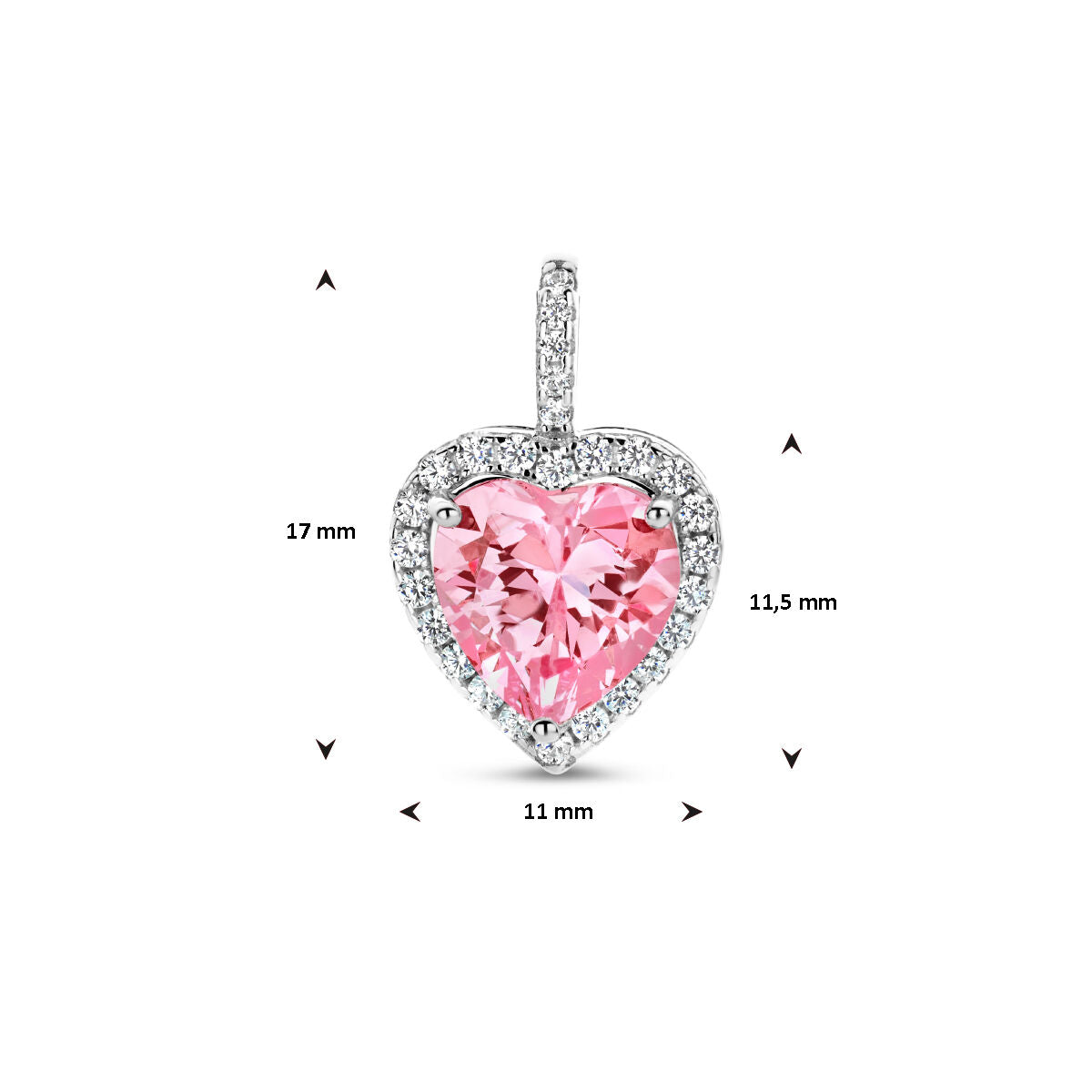 colgante corazón con circonitas blancas y rosas halo de plata rodiada