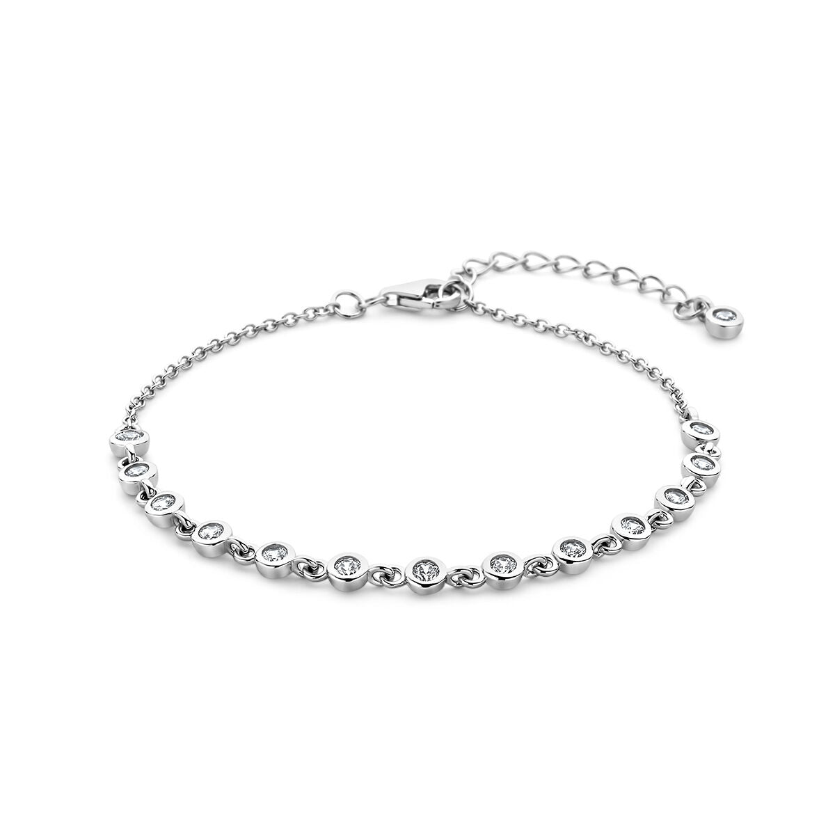 Pulsera de zirconia de 16 + 3 cm en plata rodiada con detalles brillantes.