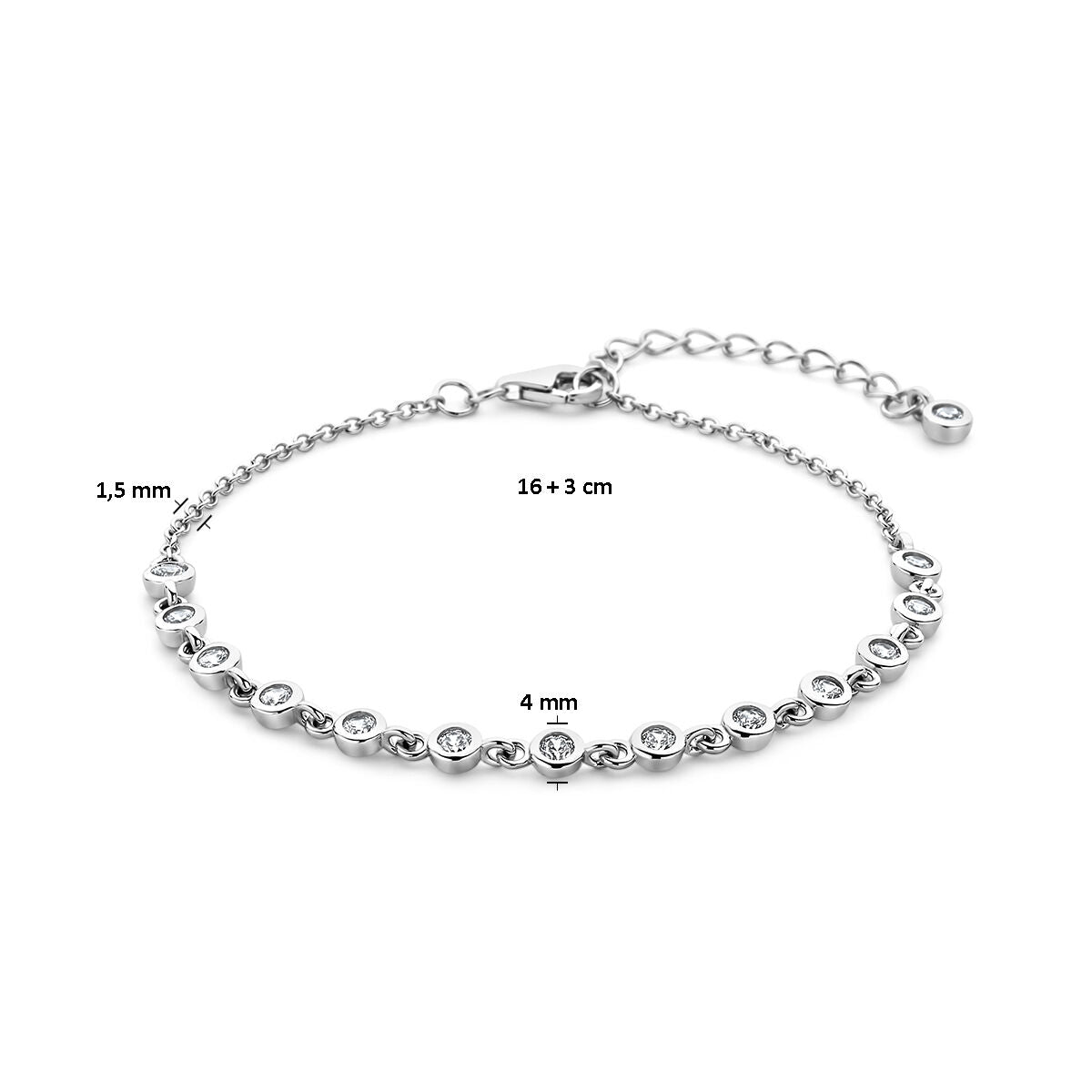 pulsera de zirconia 16 + 3 cm plata rodiada