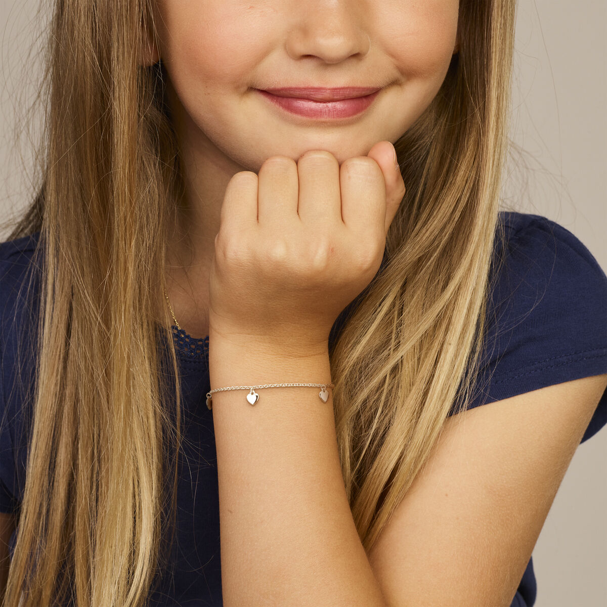 pulsera de corazones 13 + 3 cm plata rodiada