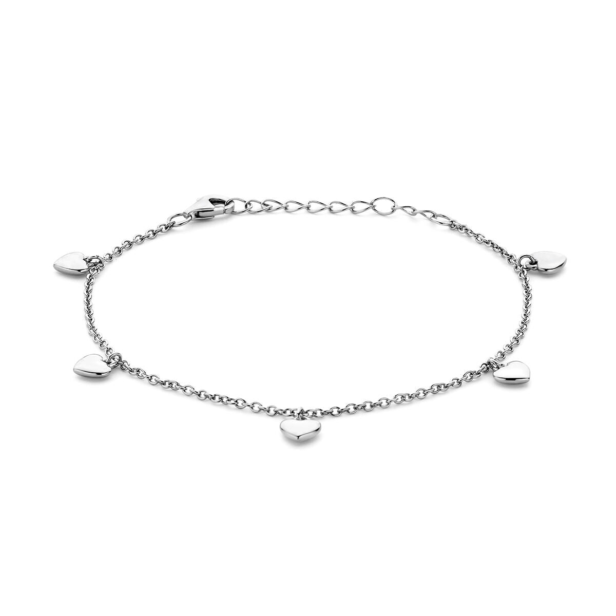 pulsera de corazones 13 + 3 cm plata rodiada