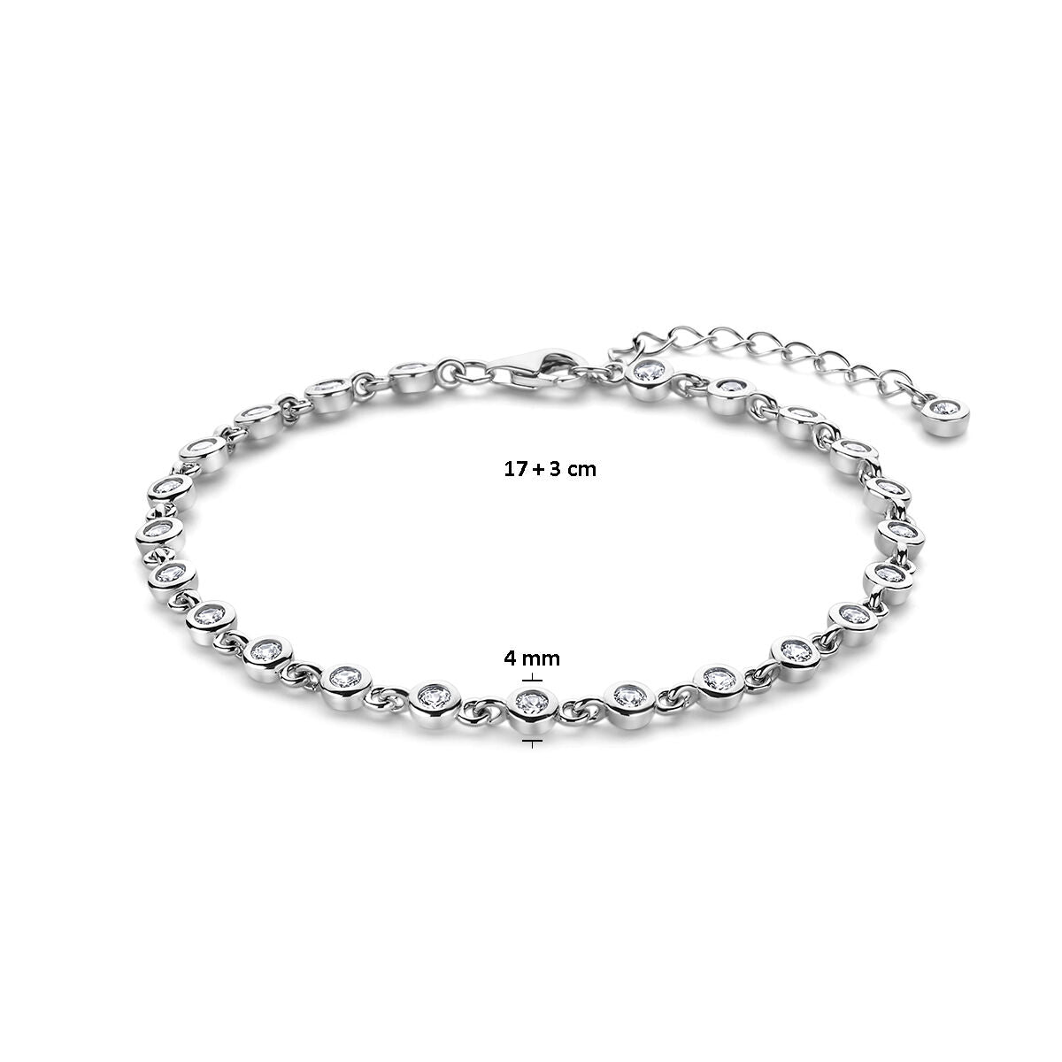 pulsera de circonita 17 + 3 cm plata rodiada