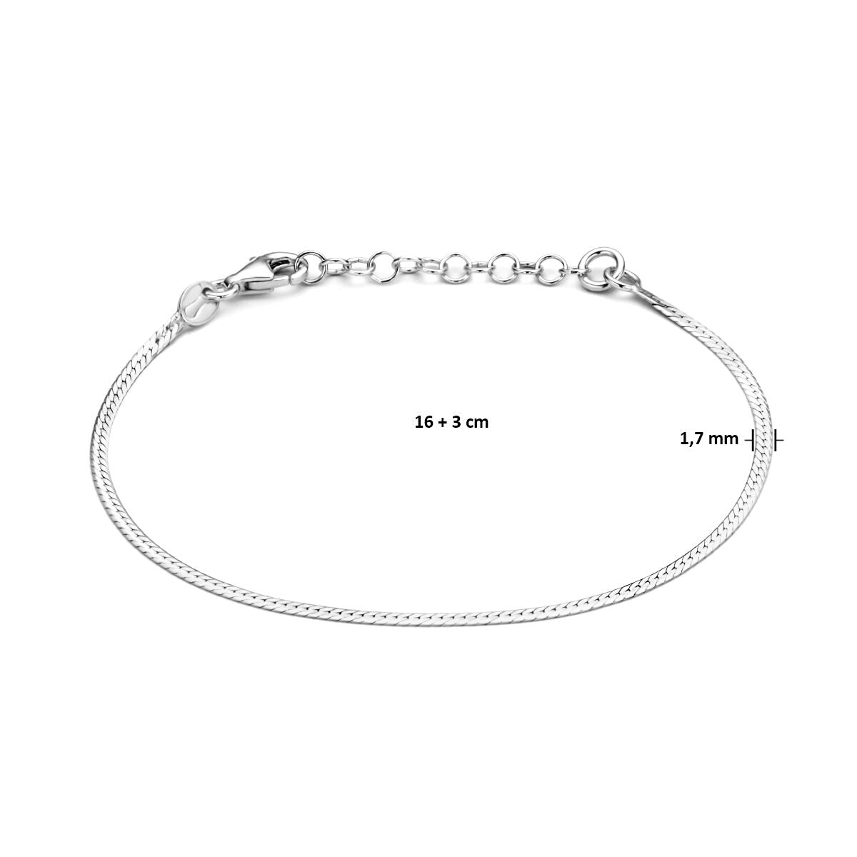 pulsera plana 1,7 mm 16 + 3 cm plata rodiada