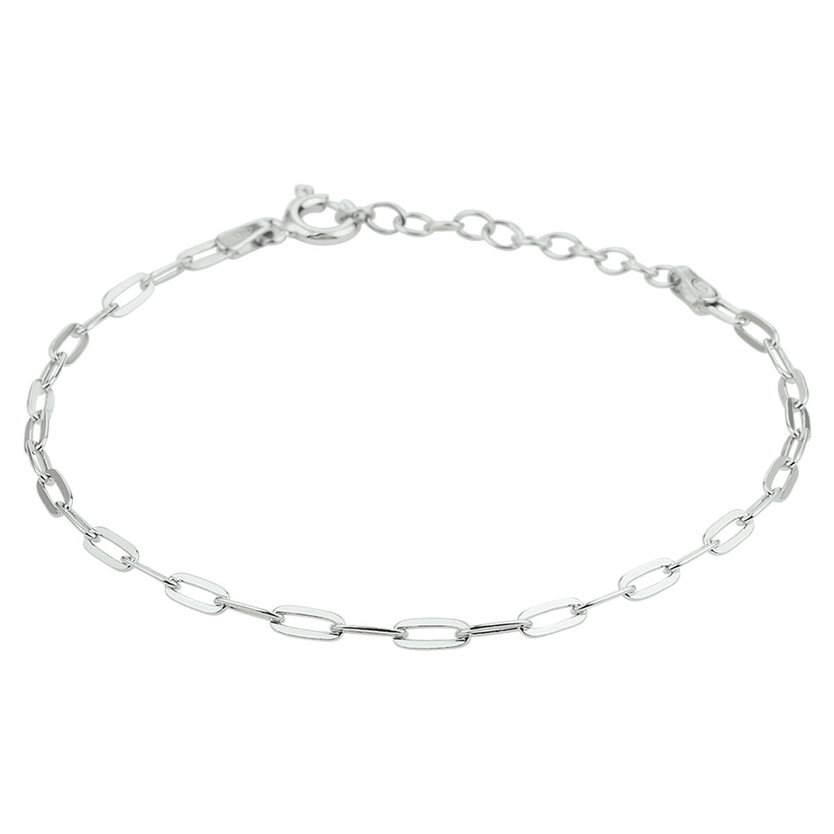 Pulsera de eslabones tipo paperclip en plata rhodium, con un grosor de 2,4 mm y longitud ajustable de 16 a 19 cm.