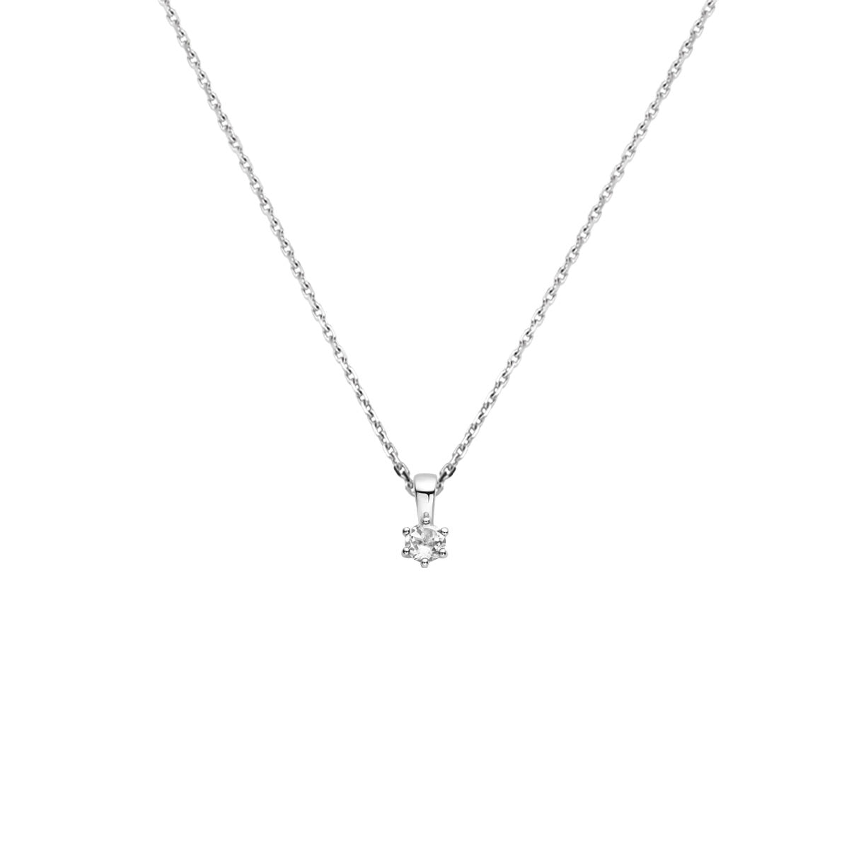 Collar de plata rodiada con colgante de piedra de nacimiento y cadena de 41 + 4 cm.