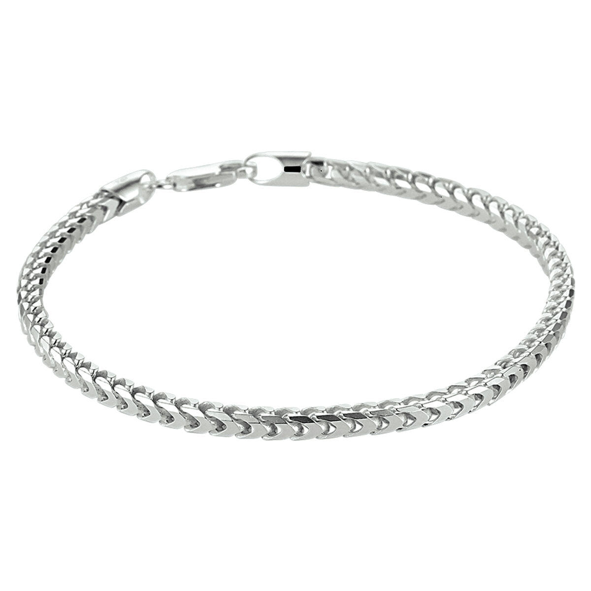 Pulsera gourmette de 3,0 mm en plata rhodiumada con un acabado brillante y eslabones entrelazados.