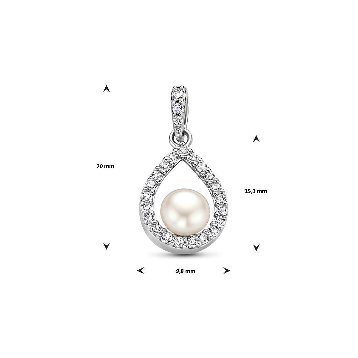 colgante de perla y circonita en plata rodiada