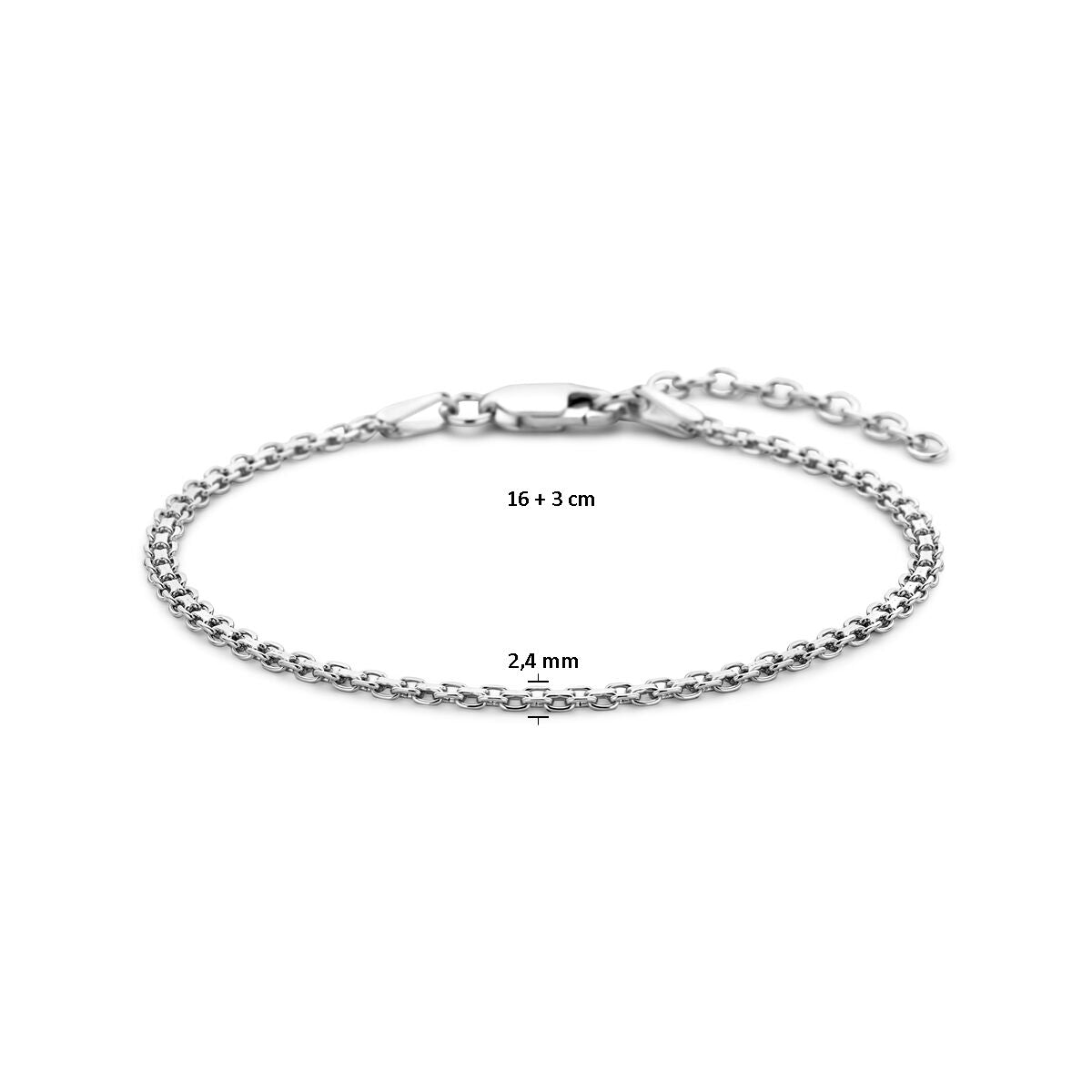 pulsera bismarck 2,4 mm 16 + 3 cm plata rodiada