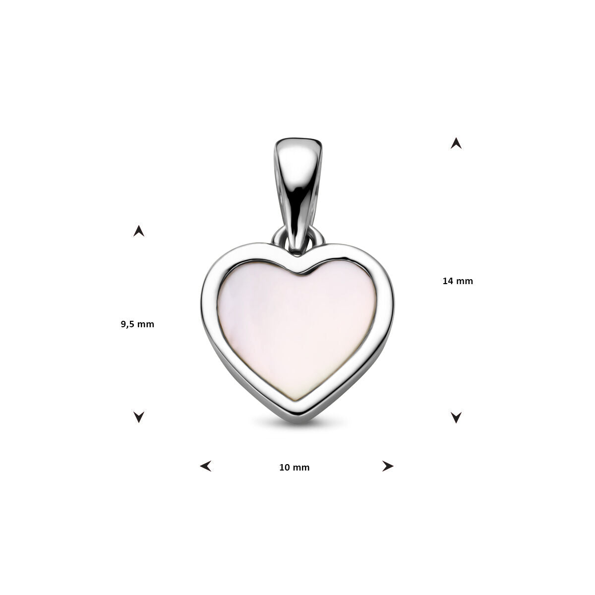 colgante de corazón de nácar en plata rodiada