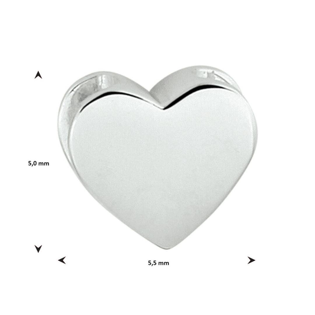 De hanger hart zilver gerhodineerd van Van der Kooij Collectie, een glanzend zilveren hanger van 5,0 mm hoog en 5,5 mm breed, is afgebeeld op een witte achtergrond - perfect als dames sieraad.