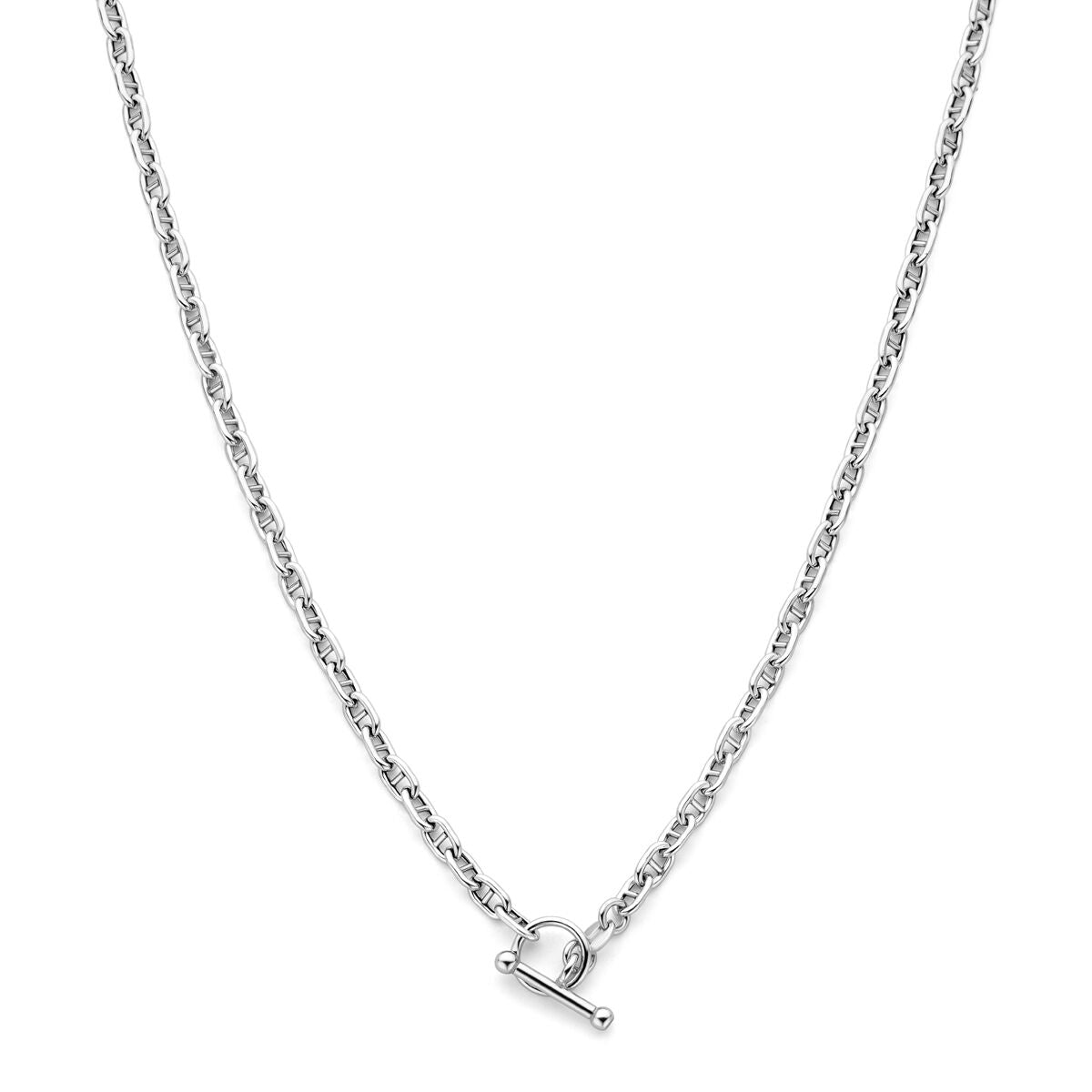 Collar de tubo redondo de 3,9 mm y 42 cm con cierre de capiteles en plata rodiada.