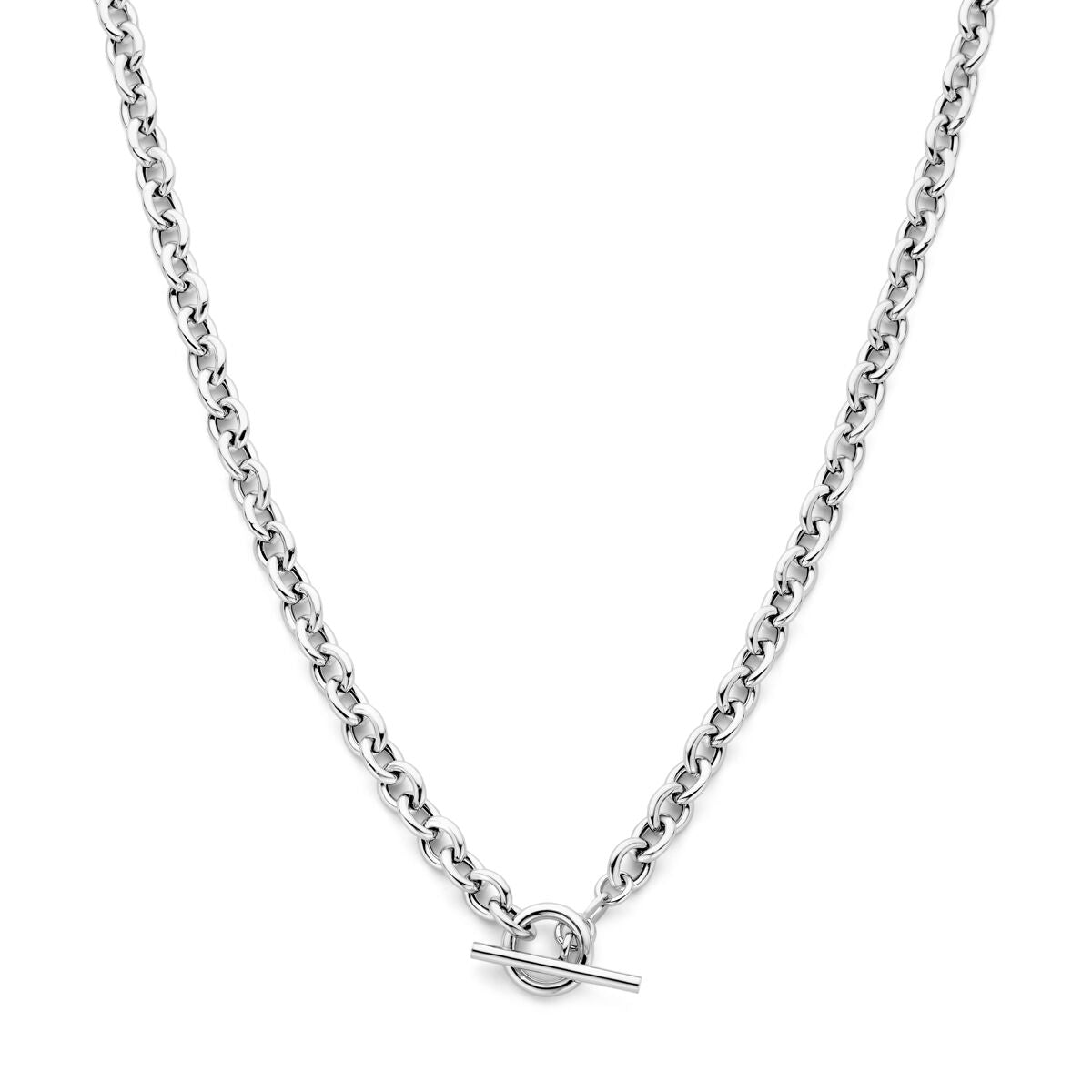 Collar de eslabones de 6 mm y 42 cm con cierre de capiteles en plata rodiada.