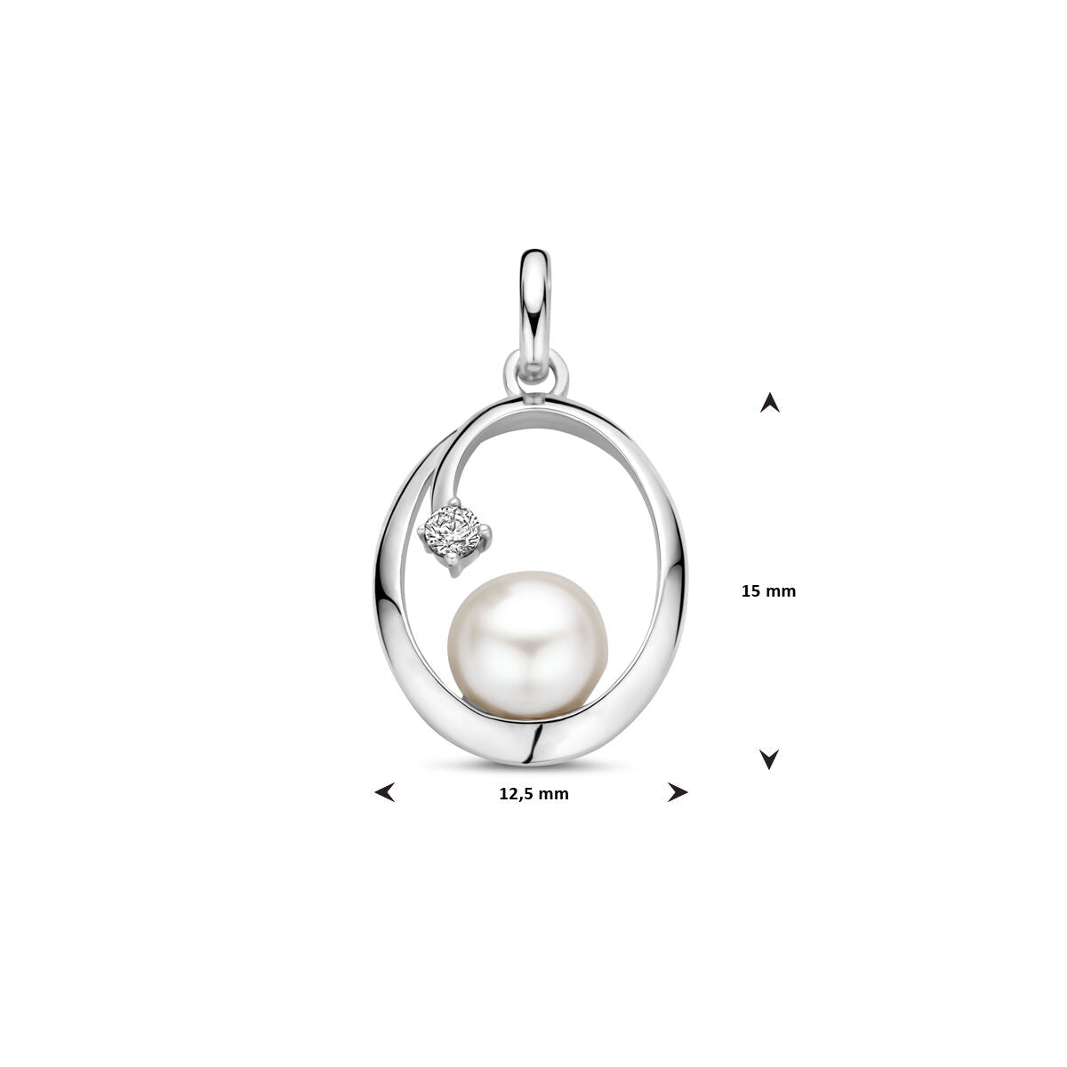 colgante ovalado de perla y circonita 21 mm plata rodiada