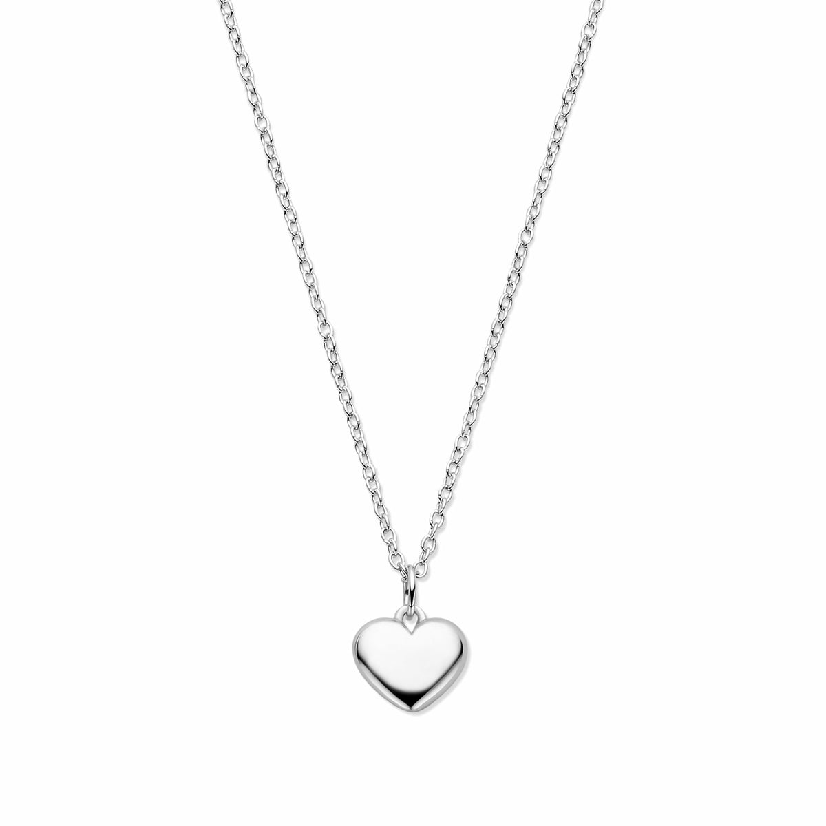 Collar de plata rhodium con colgante en forma de corazón y cadena delicada.