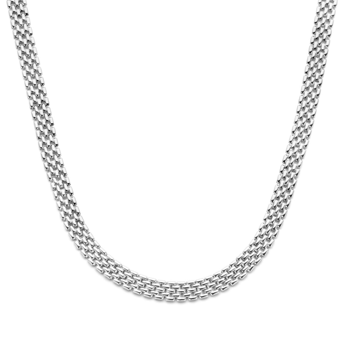 Collar de pantera de 8 mm y 43 cm, acabado en plata rodiada.