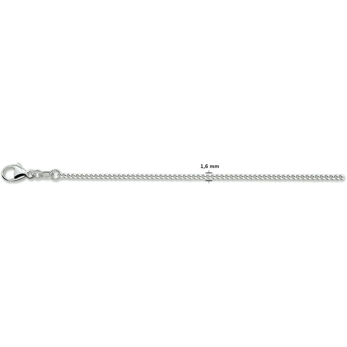 Collar gourmette de 1,6 mm, acabado en plata rodiada con eslabones pulidos de cuatro lados.