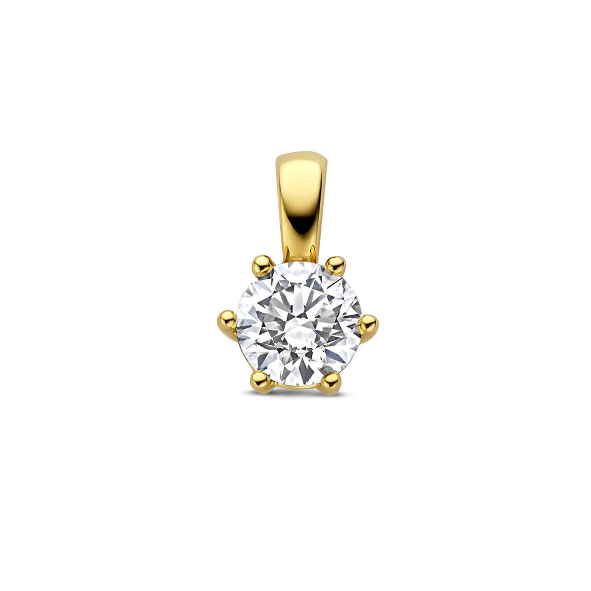 Colgante de oro amarillo de 14 quilates con diamante cultivado en laboratorio, forma redonda.
