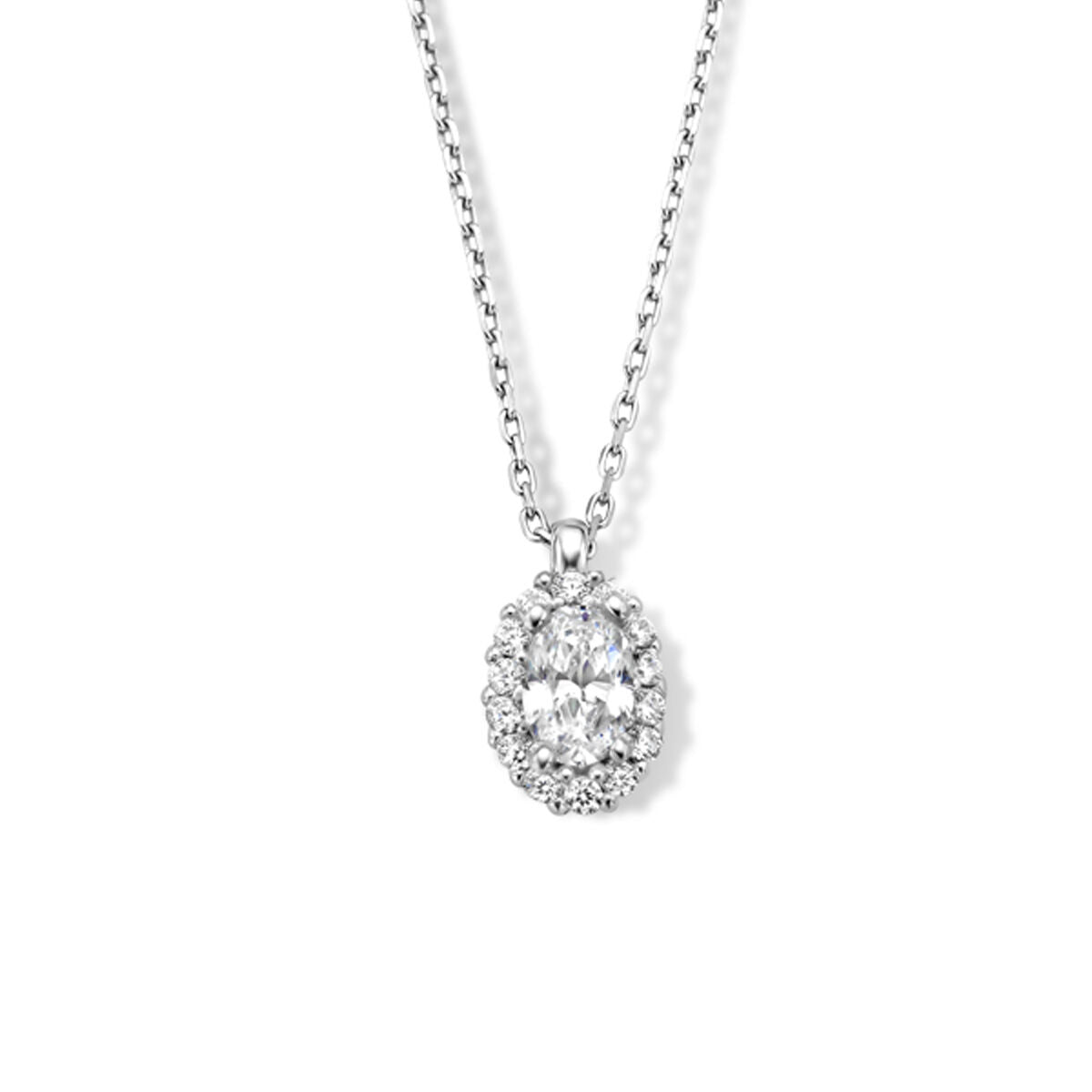Collar de zirconia con colgante ovalado y cadena de plata rodiada de 41 + 4 cm.