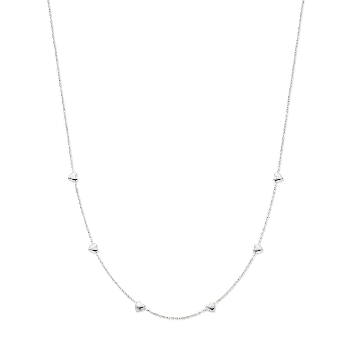 Collar de plata rhodium con corazones, longitud de 41 + 4 cm.