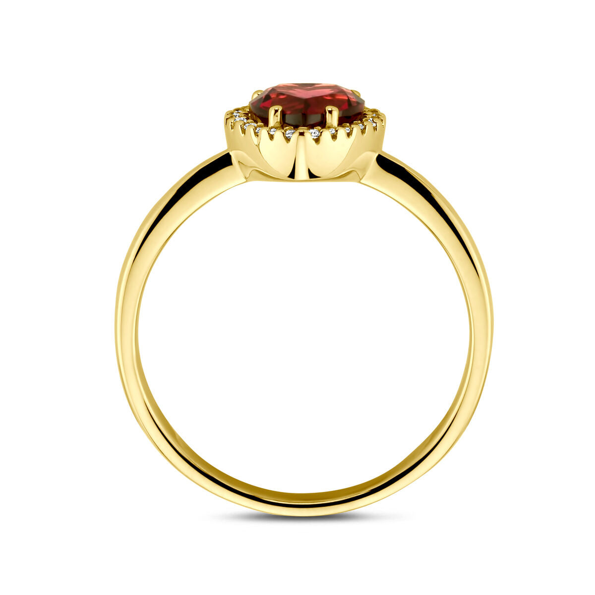 anillo corazón de rodolita rosa y diamante 0.06ct h si oro amarillo 14K