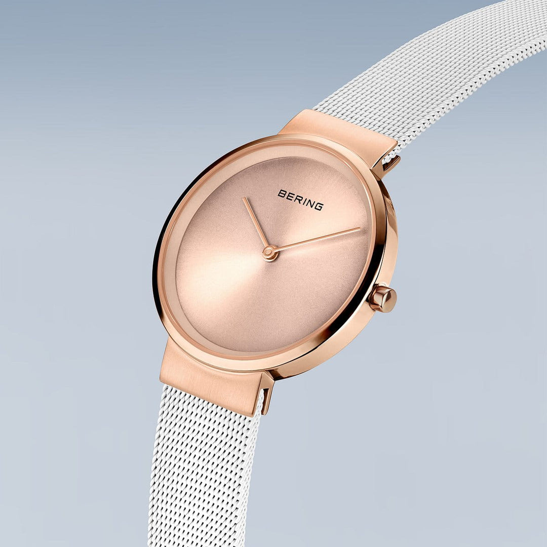 bering dames horloge roségouden wijzerplaat - 14531-266