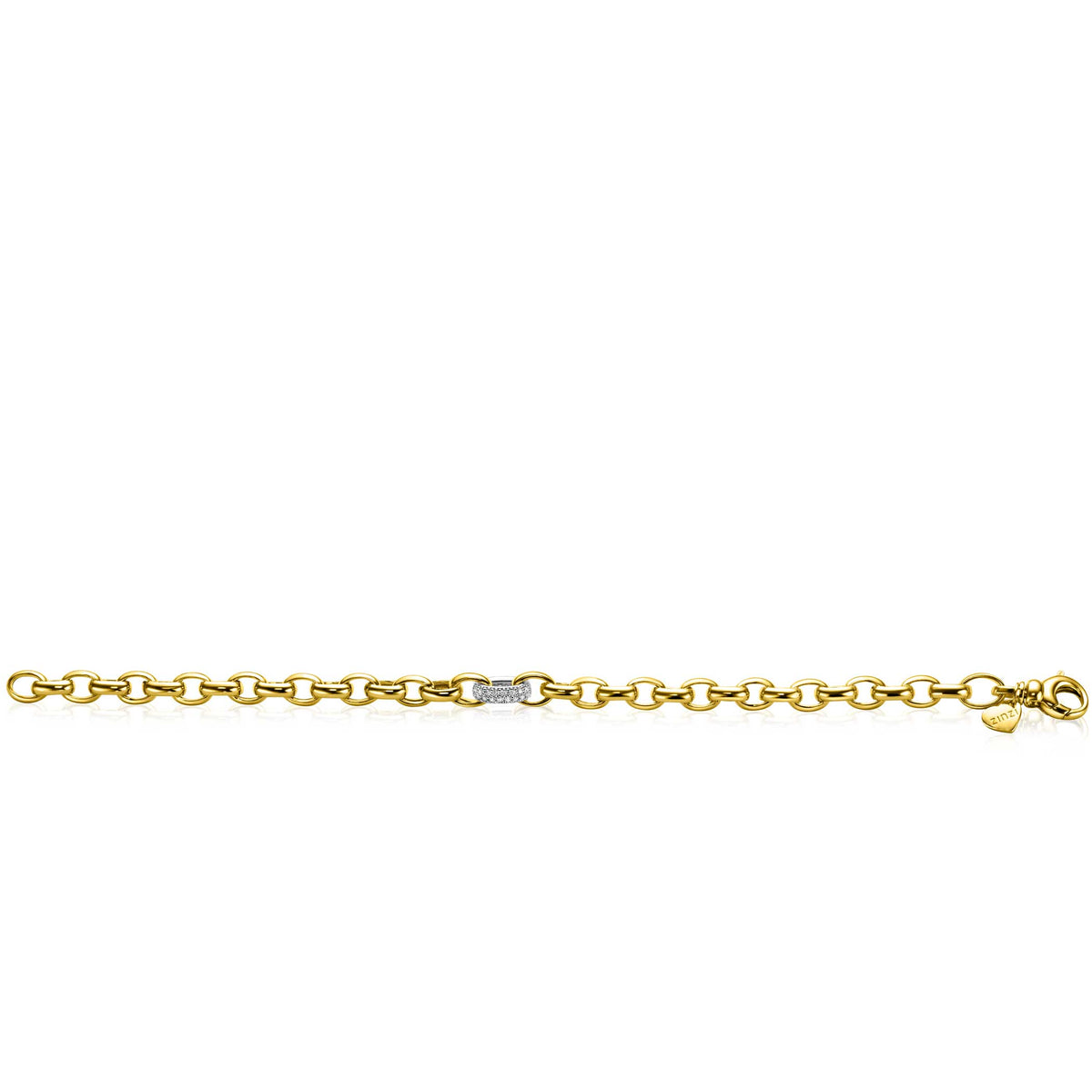 Pulsera de eslabones dorada de 19 cm con un detalle plateado en el centro.