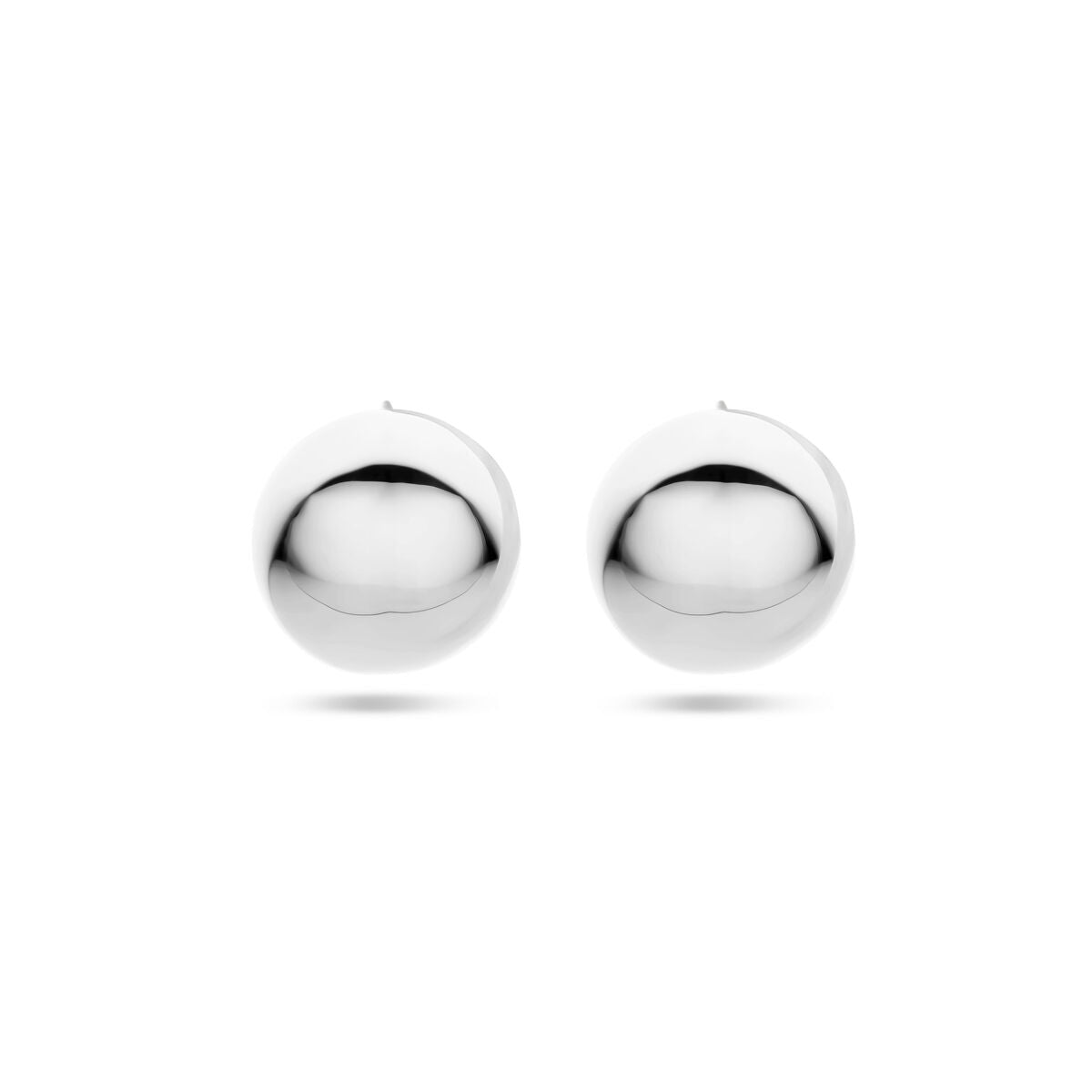 Pendientes de aro de 15 mm en plata rodiada con acabado brillante y forma esférica.