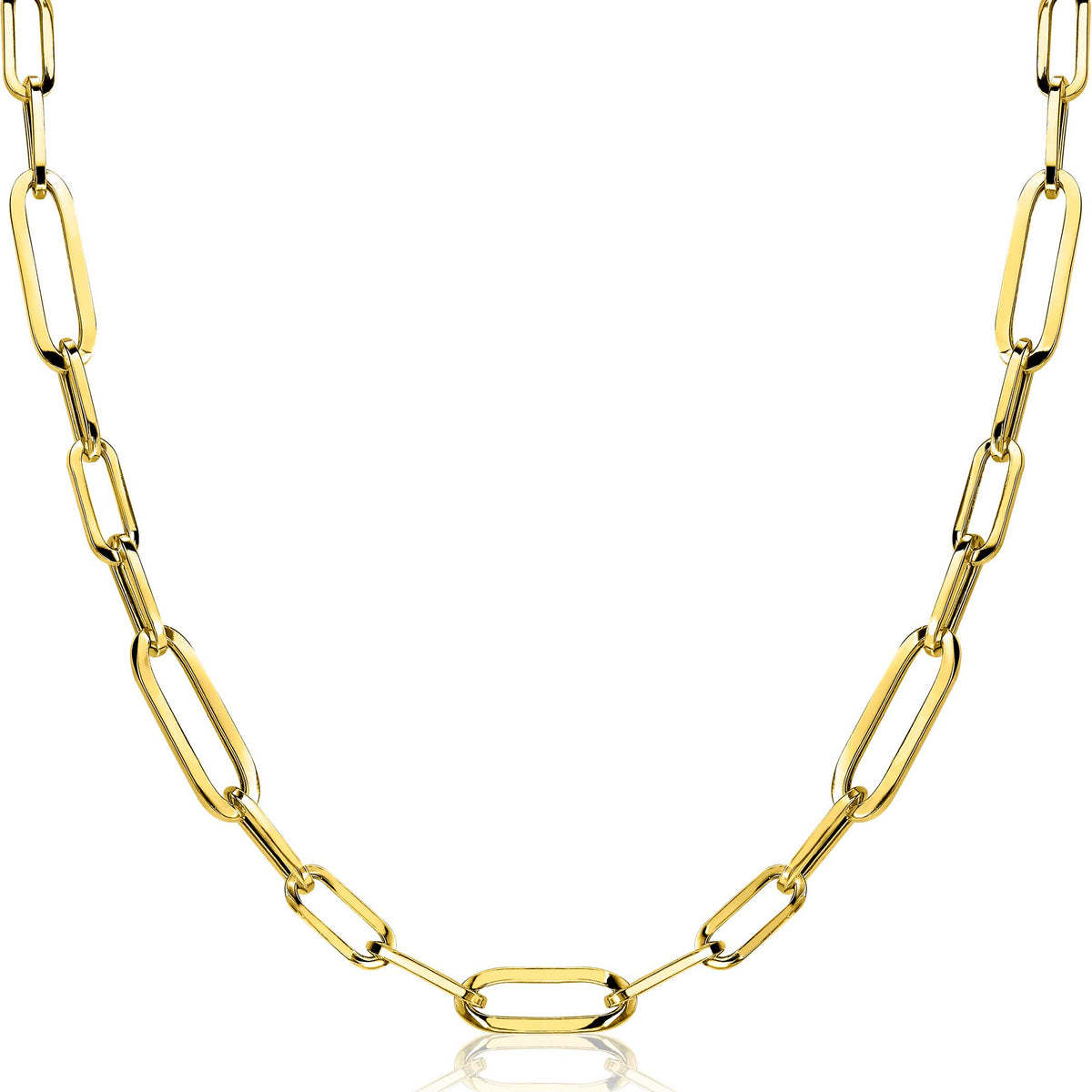 Collar dorado con eslabones alargados y forma ovalada.