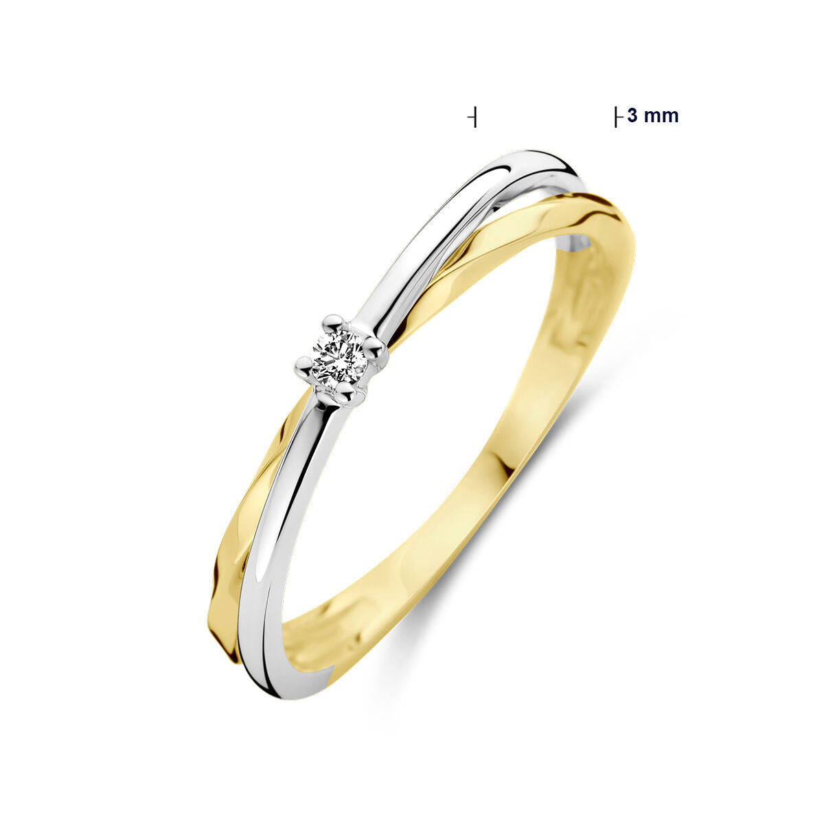anillo diamante 0.03ct h si 14K oro bicolor amarillo/blanco