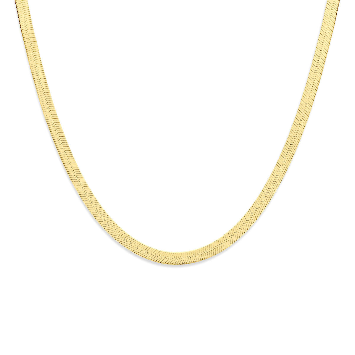 Collar plano de serpiente de 7 mm y 43 cm, bañado en plata de 3 micrones en color amarillo.