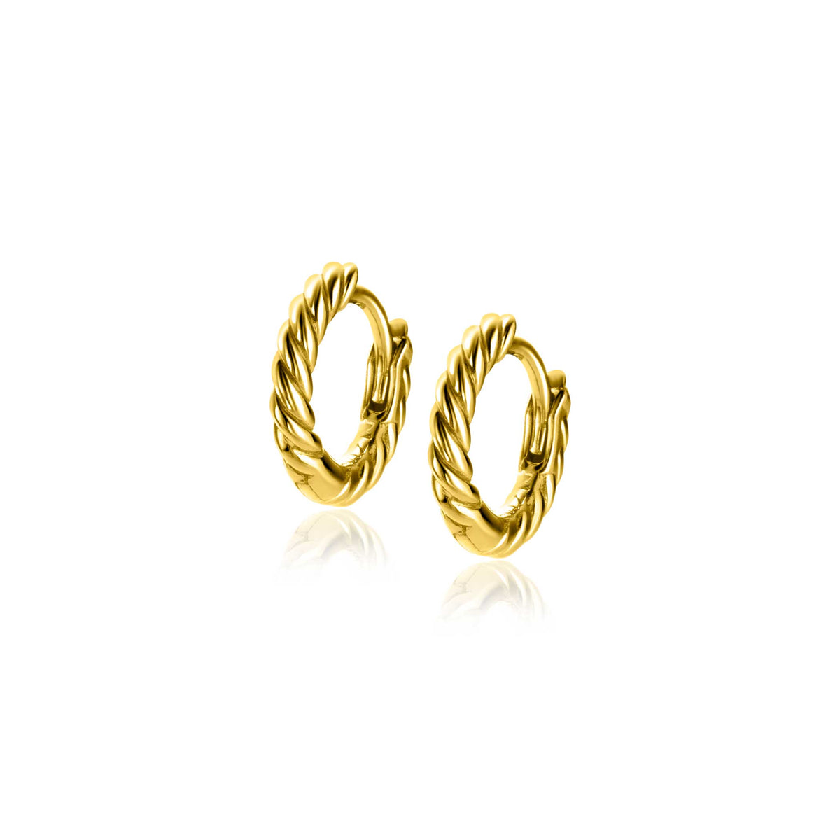 Pendientes de aro dorados con diseño trenzado.