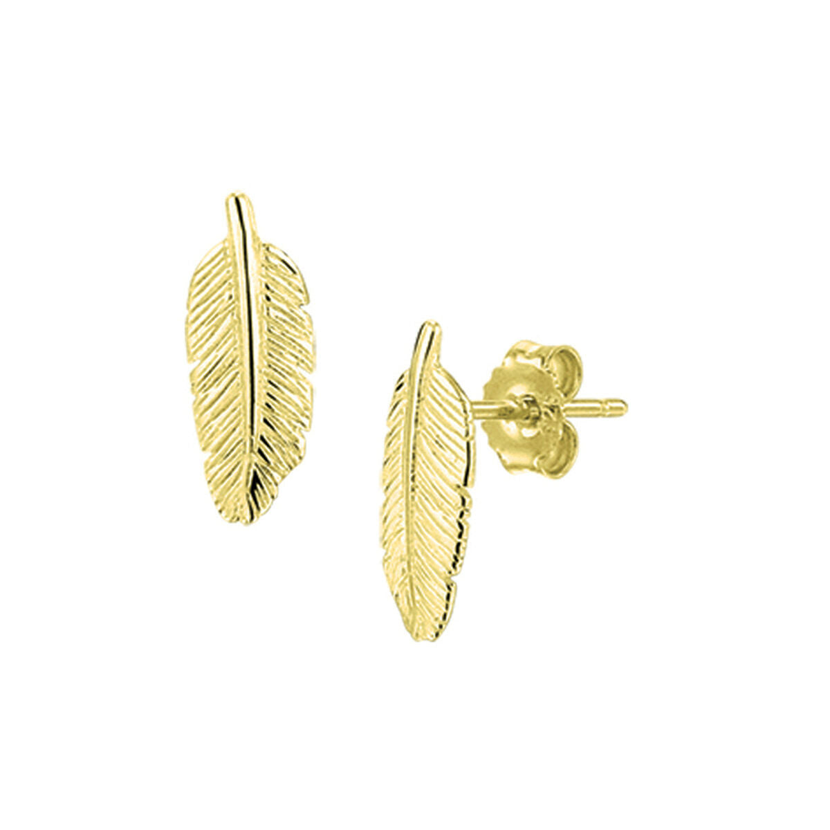 Pendientes de primera puesta en forma de pluma, de plata dorada.