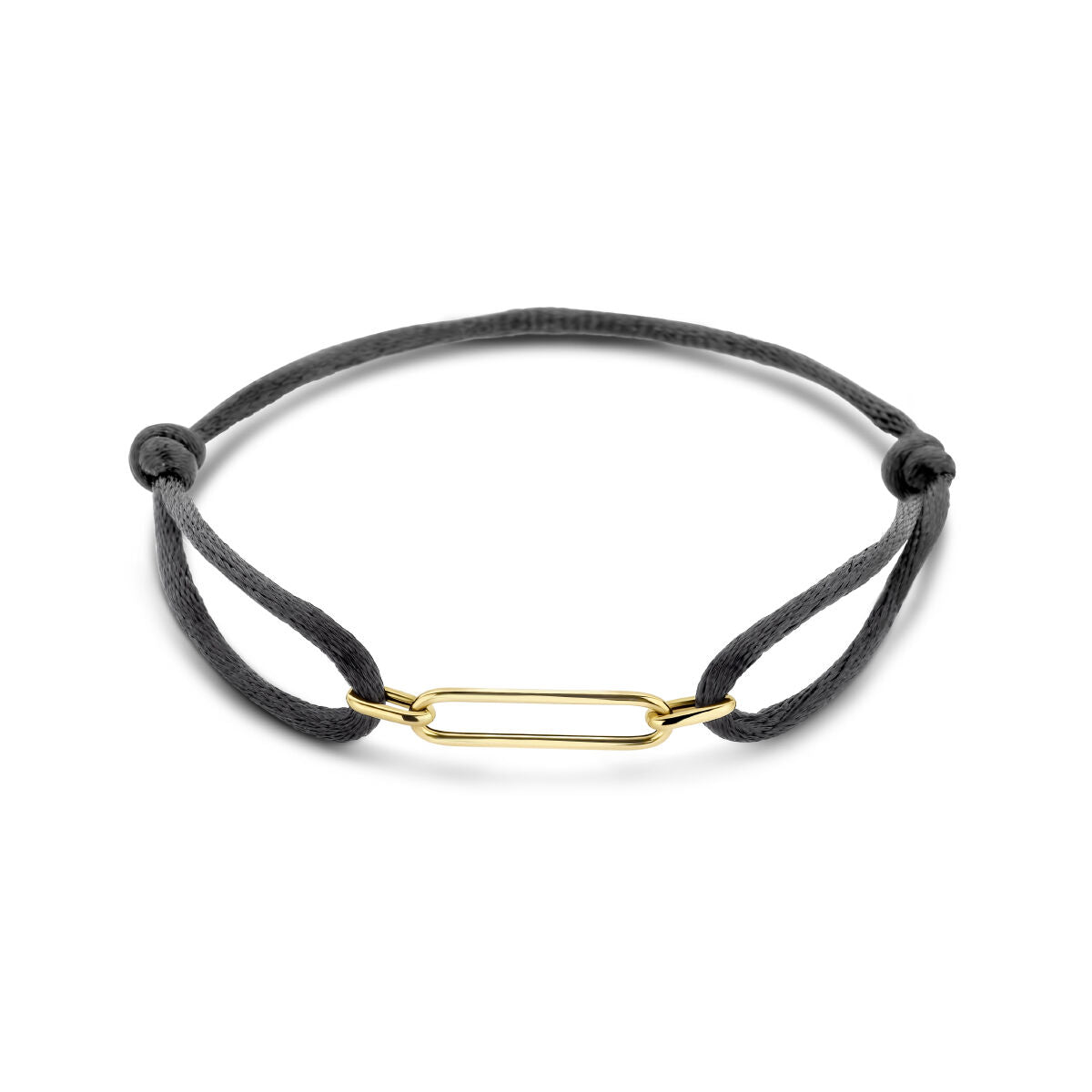 Pulsera de satén en oro de 14K con detalles de goma y nylon, de diseño minimalista.