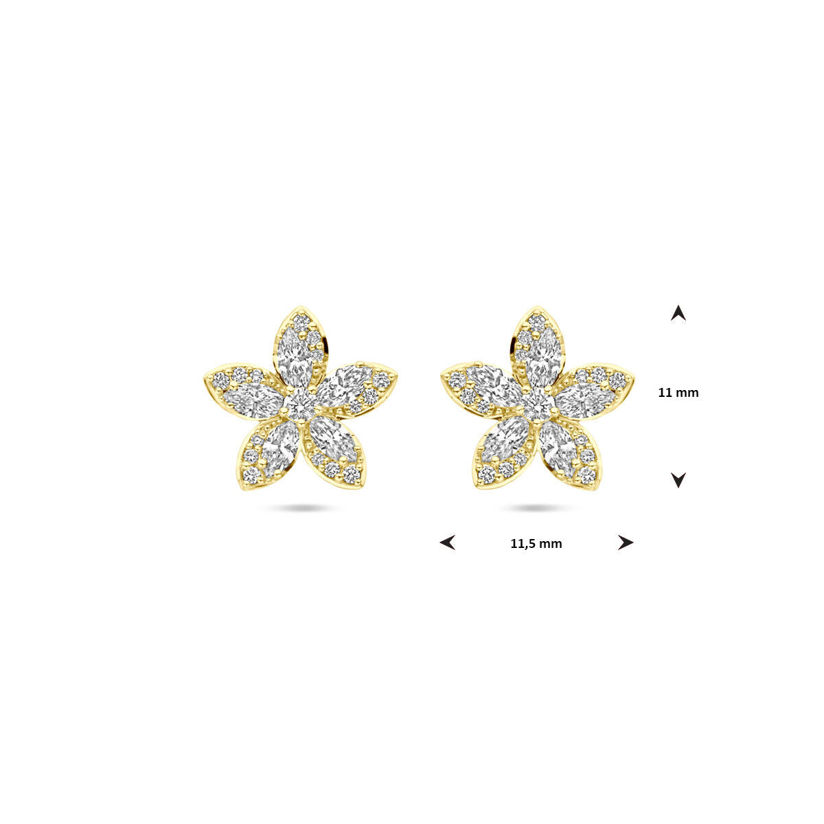 pendientes de botón flor diamante 0.84ct (2x 0.42ct) h si 11 mm 14K oro amarillo
