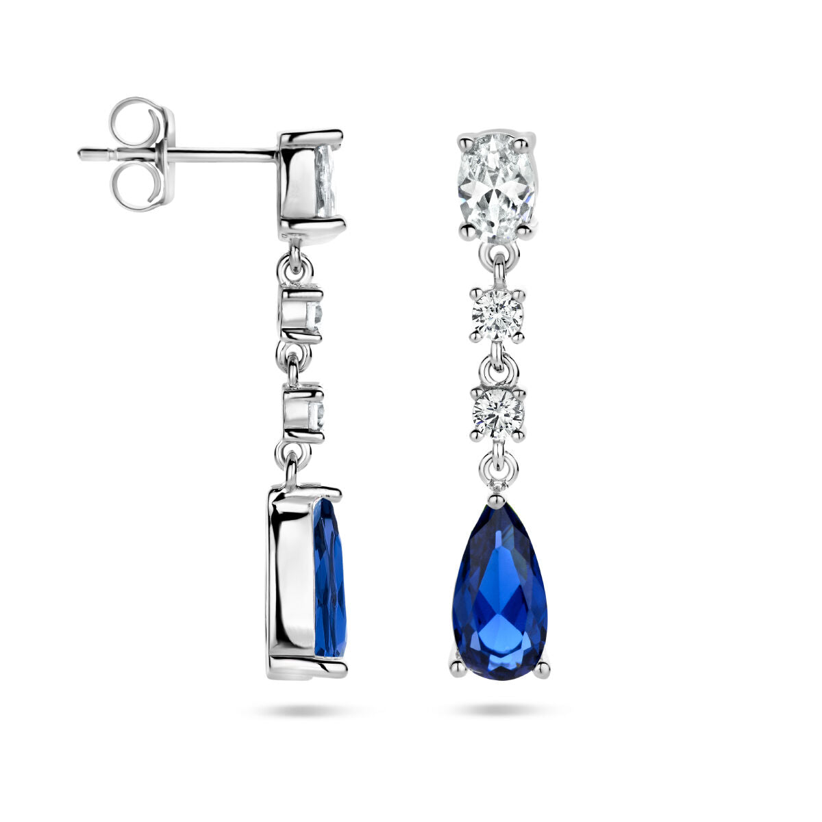 pendientes de zircónia color zafiro en plata rodiada