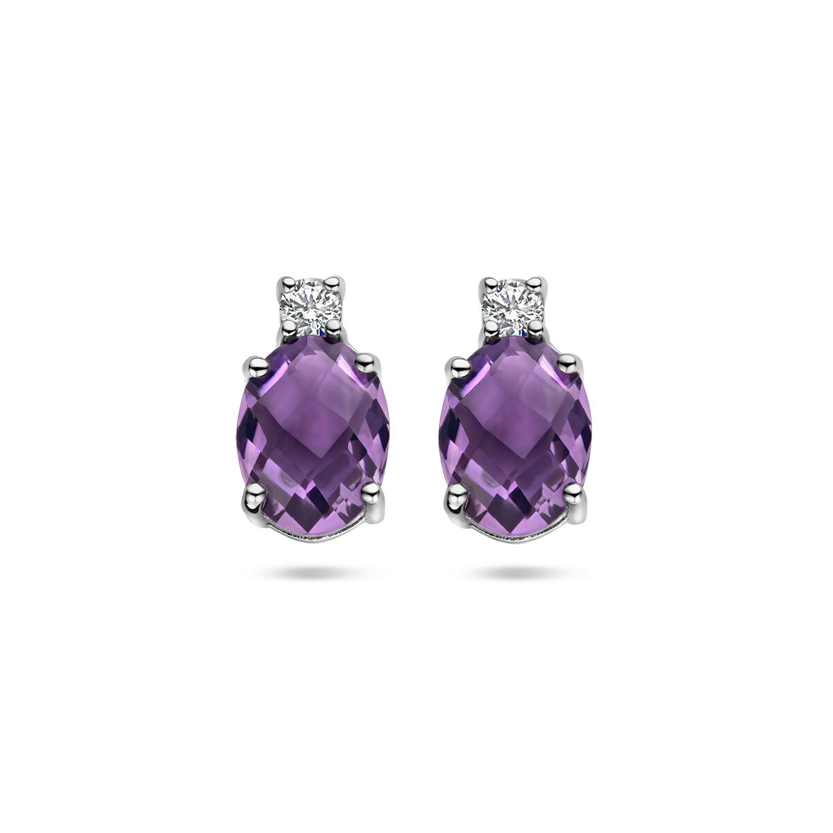 Pendientes de ametrino y circonitas en plata rodiada.