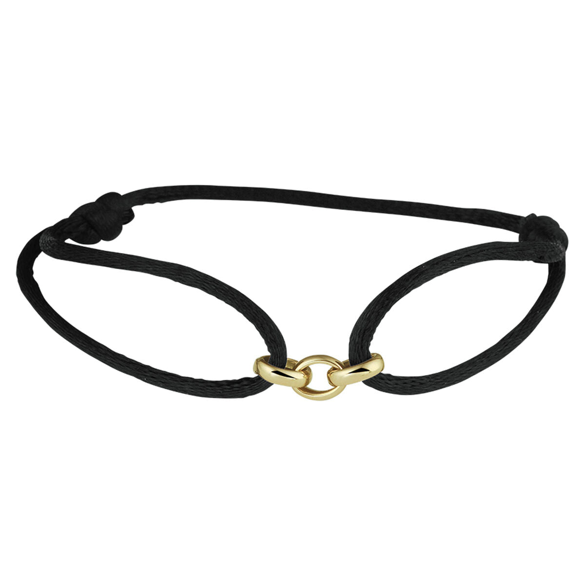 Pulsera de satén en oro de 14K con detalles en goma y nylon, de diseño minimalista.
