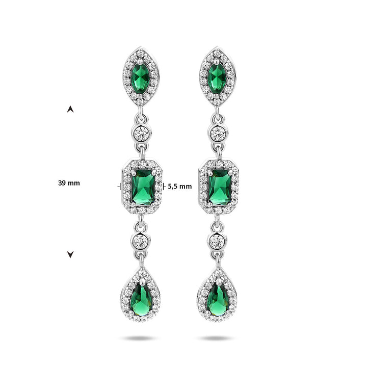 oorhangers wit en groen zirkonia zilver gerhodineerd