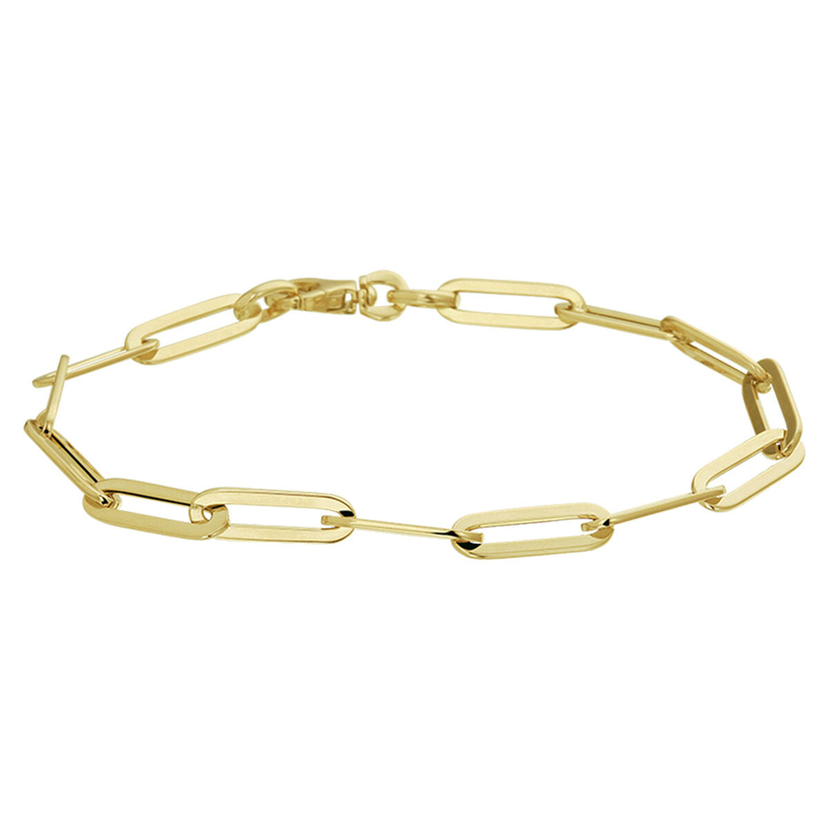 Pulsera dorada de mujer con eslabones planos en forma de clip de papel, 14K.