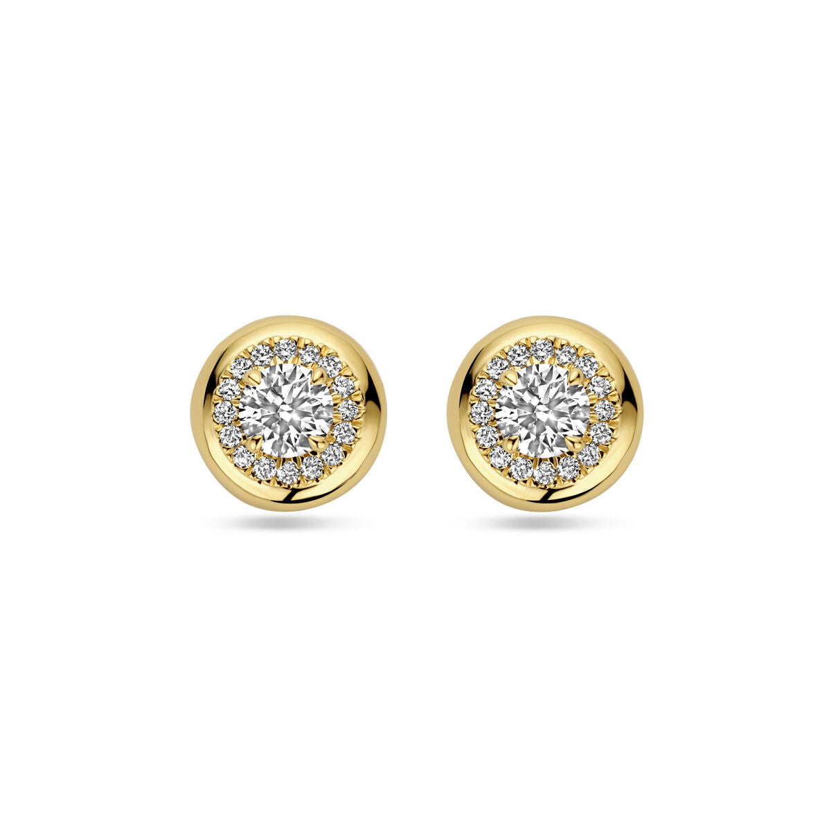 Pendientes de oro amarillo con diamantes de laboratorio de 0.75 ct (2x 0.375 ct) en forma redonda.