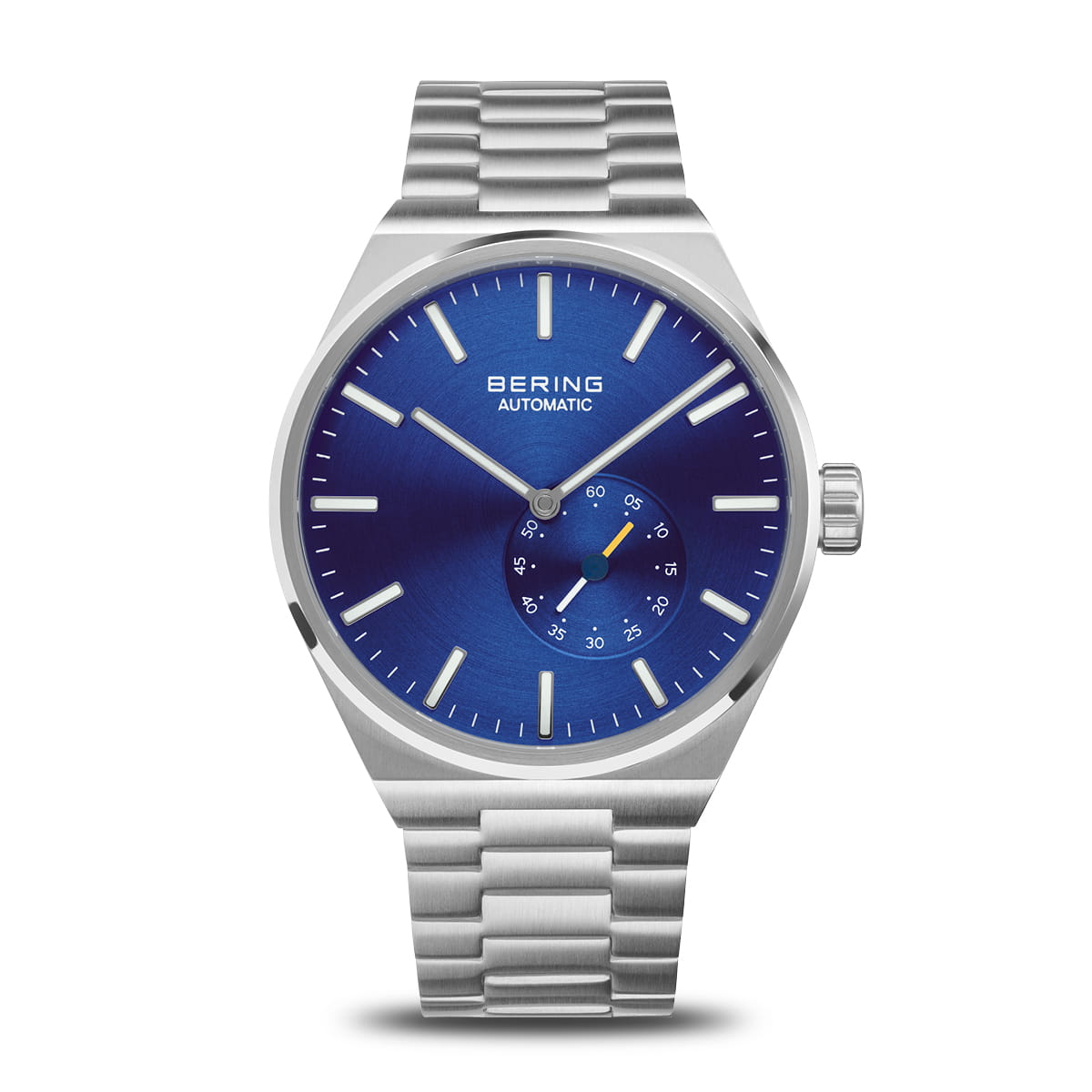Reloj para hombre con esfera azul, caja de acero inoxidable y correa de acero.