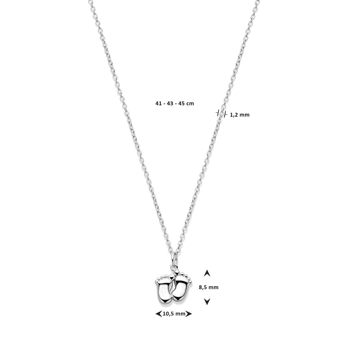 collar pies de bebé 41 - 43 - 45 cm plata rodiada