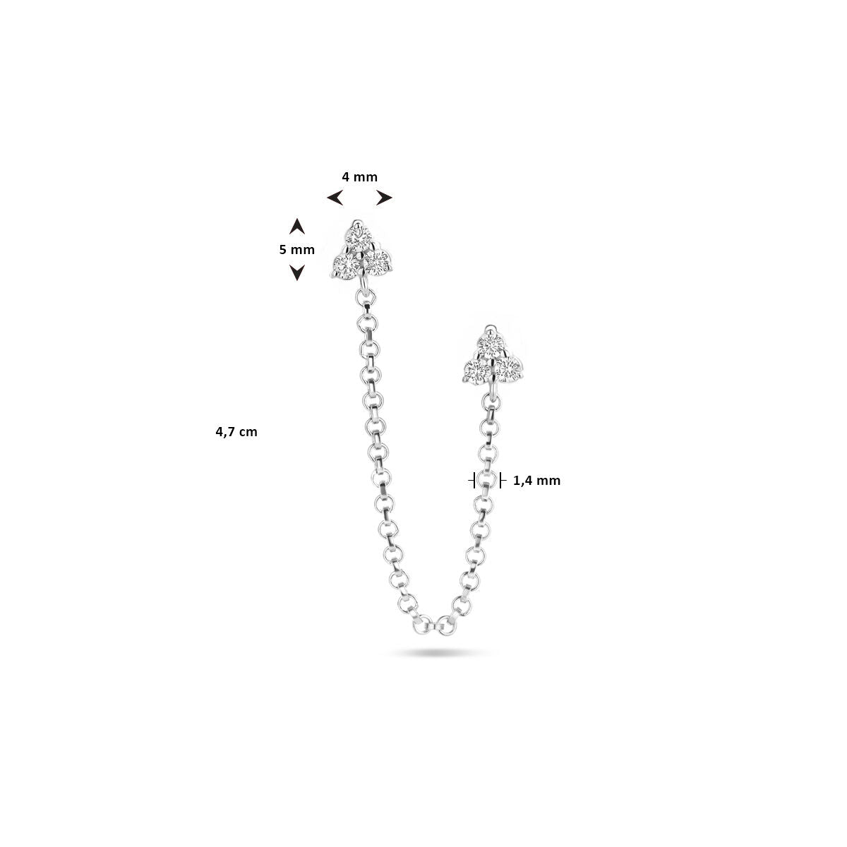 pendientes de botón doble de zirconia 47 mm plata rodiada