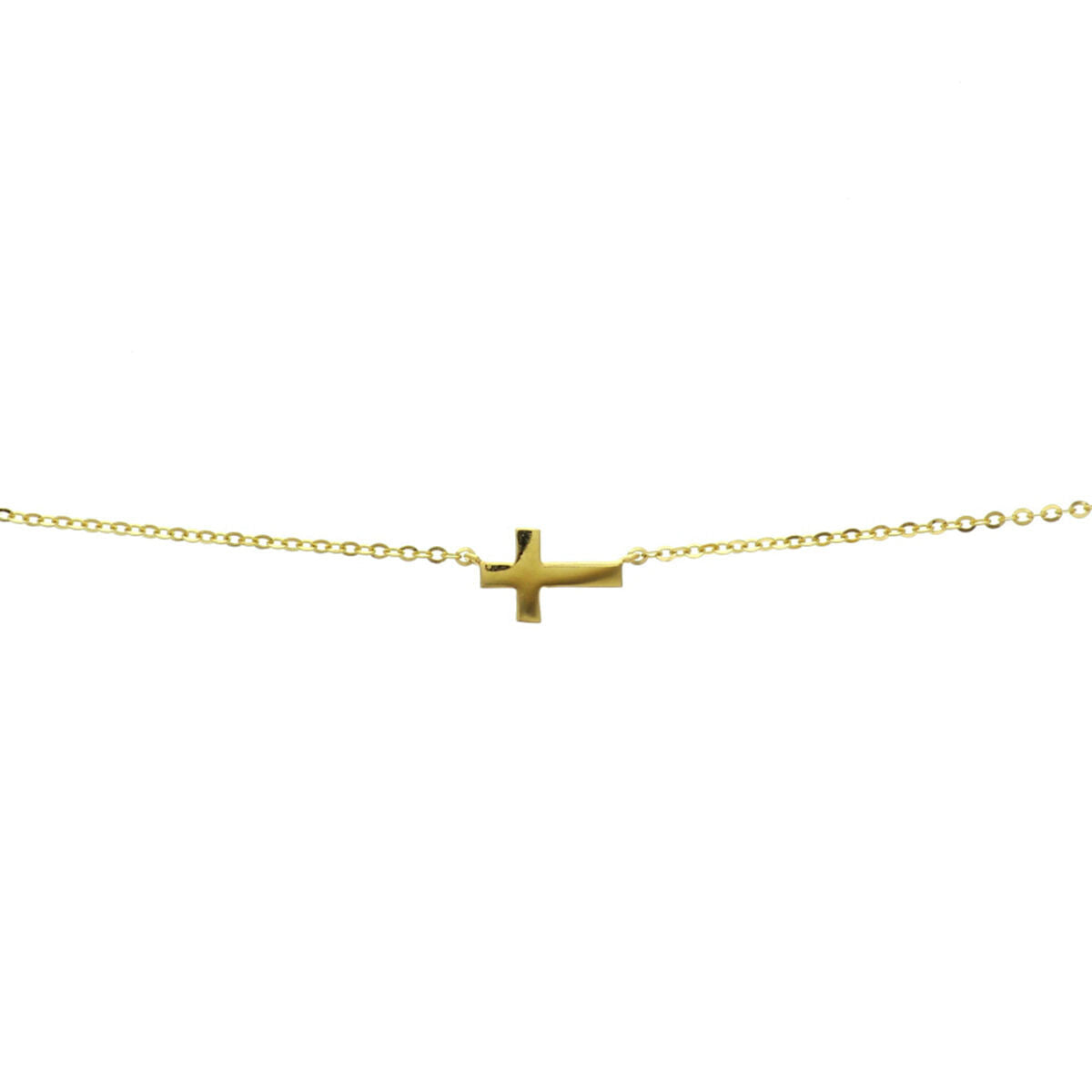 Collar de oro amarillo de 14K con cruz, cadena delicada y longitud ajustable de 41 a 45 cm.