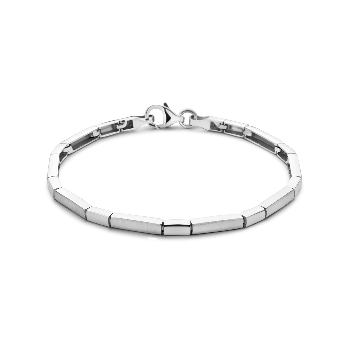 Pulsera choker de plata con acabado pulido y mate, diseño rectangular y cierre de mosquetón.